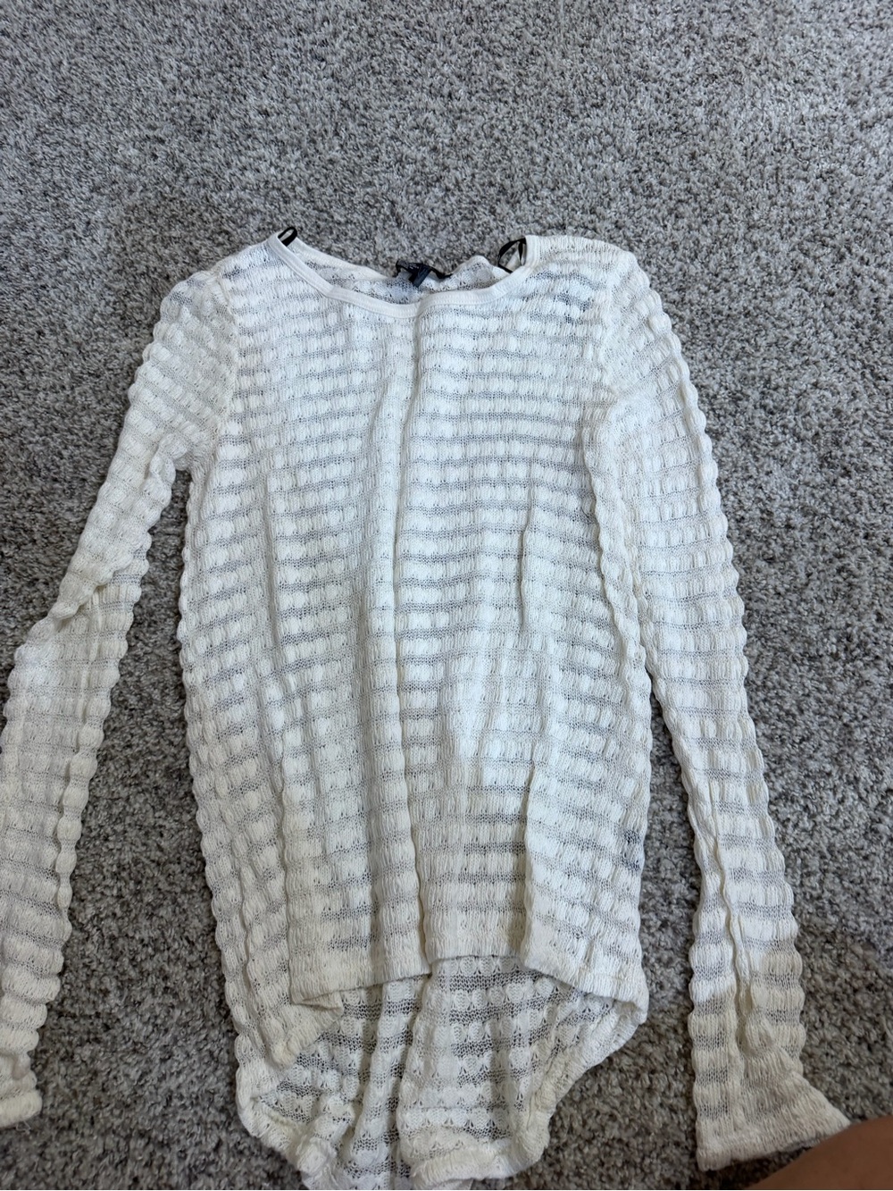 Forever 21 Cream Open-Knit Long Sleeve Top
